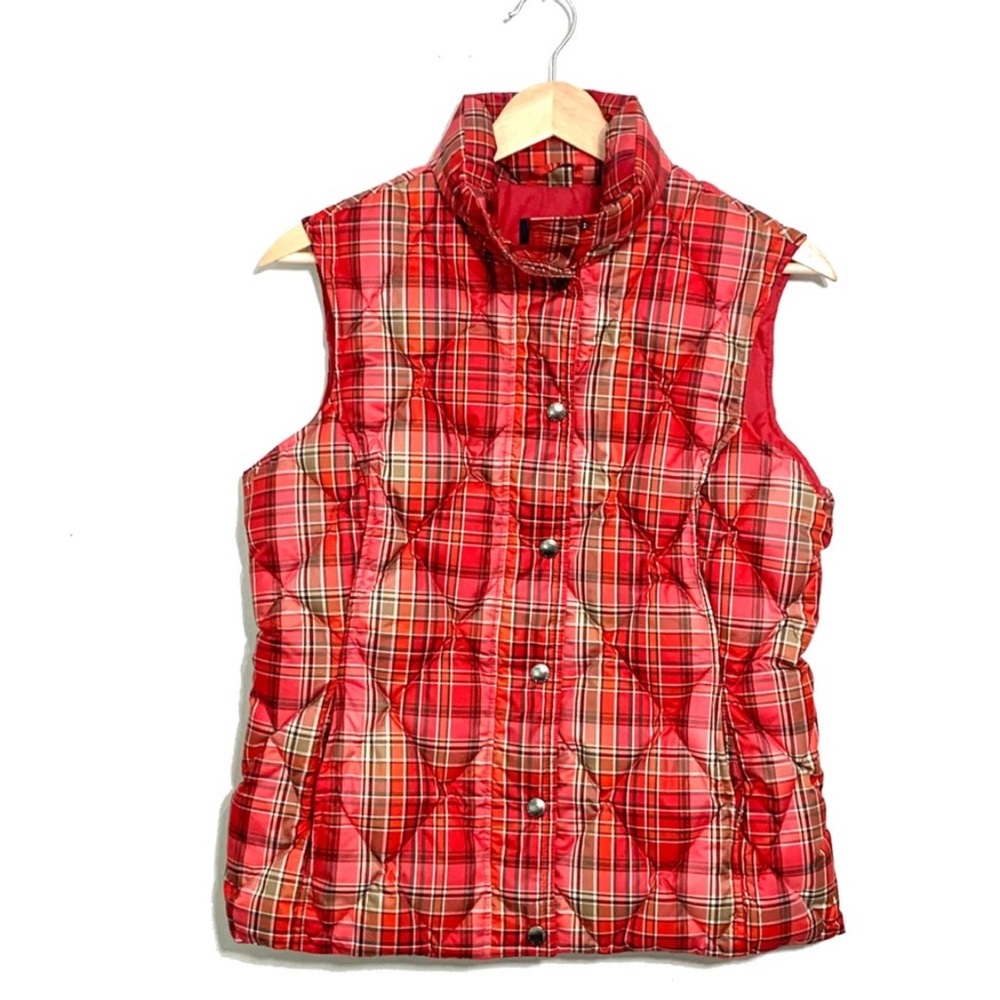 Lands' End Women's Red Plaid Winter Down Filled Puffer Vest Size XS